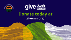 Blue banner with Give to the Max day logo. A message reads "Donate today at givemn.org!"