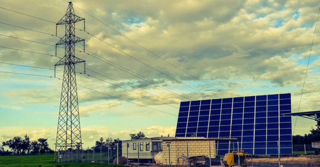 Solar panels and power lines
