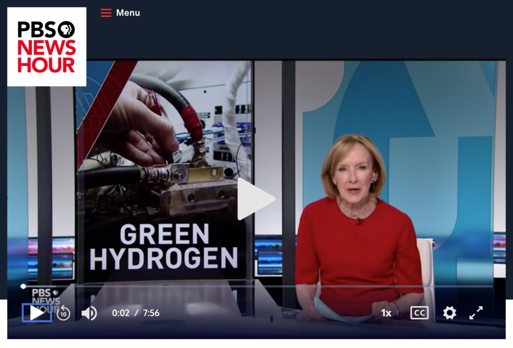 PBS NEwshour video segment on Green Hydrogen